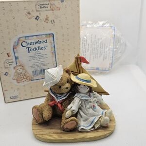 New 1991 Cherished Teddies ZACHARY Boy With Sail Boat Bear Figurine Friend BOX